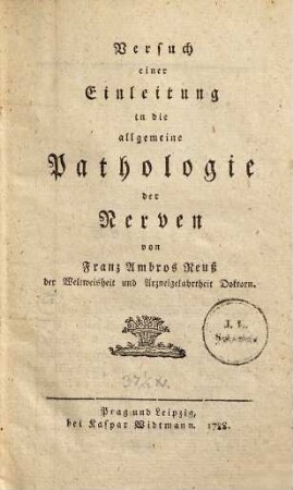 Versuch einer Einleitung in die allgemeine Pathologie der Nerven