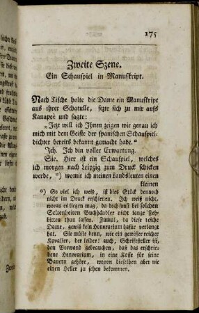 Zweite Szene. Ein Schauspiel in Manuskript.