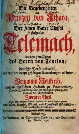 Die Begebenheiten des Prinzen von Ithaca, Oder Der seinen Vater Ulysses suchende Telemach, 2