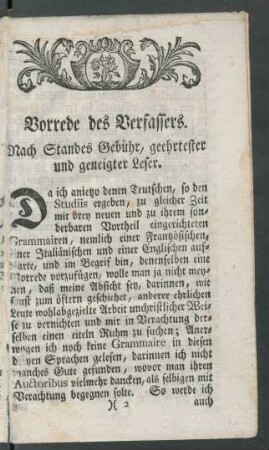 Vorrede des Verfassers. Nach Standes Gebühr, geehrtester und geneigter Leser