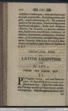 Observatio XXIII. De Laetitia Lugentium. Ad Jes. LXVI, 11.