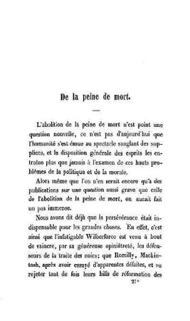 De la peine de mort