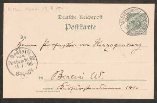 Postkarte an Heinrich von Herzogenberg : 13.01.1896