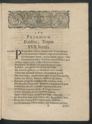 Proemium. Eruditio, Tempus. XVII. Secula.