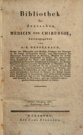 Bibliothek der deutschen Medicin und Chirurgie. 3. 1830, Erg.-Bd.