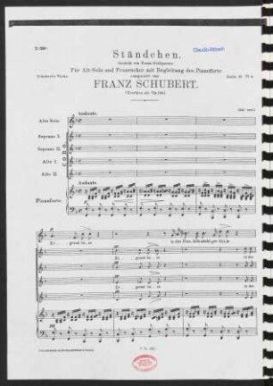 Ständchen : für Alt-Solo und Frauenchor mit Begleitung des Pianoforte : (erschien als op. 135)