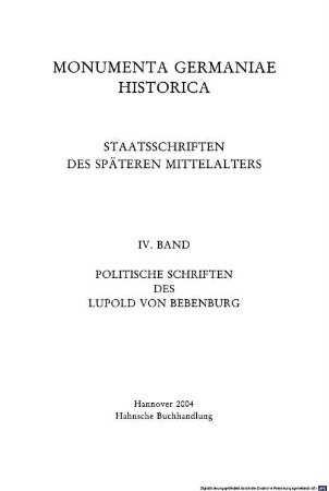 Politische Schriften des Lupold von Bebenburg