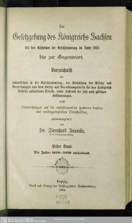 1: Die Jahre 1818 - 1850 enthaltend
