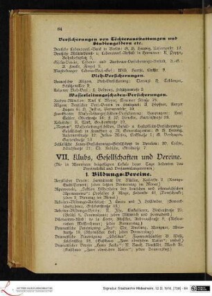 VII. Klubs, Gesellschaften und Vereine.