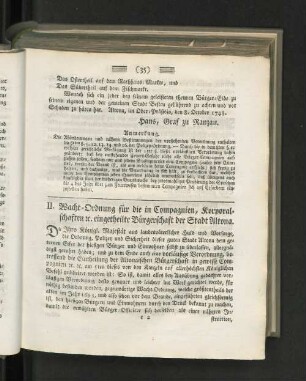 II. Wacht-Ordnung für die in Compagnien, Korporalschaften [etc.] eingetheilte Bürgerschaft der Stadt Altona.