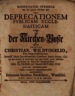 Diss. iur. de eo quod iustum est circa deprecationem publicam eccles.