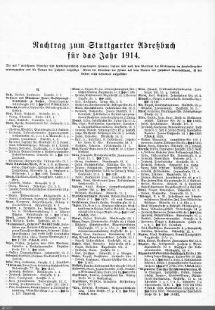 Nachtrag zum Stuttgarter Adreßbuch, 1914