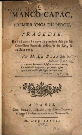 Manco-Capac, Premier Ynca du Pérou : tragédie