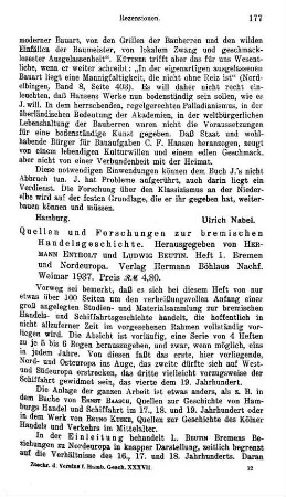 Bremen und Nordeuropa, hrsg. von Hermann Entholt und Ludwig Beutin, (Quellen und Forschungen zur Bremischen Handelsgeschichte, 1), : Weimar, Böhlau, 1937