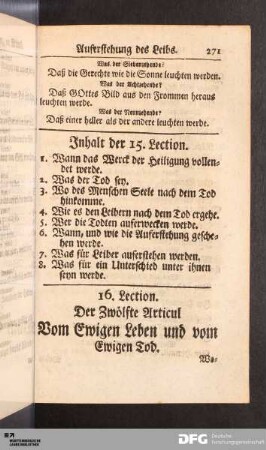 16. Lection. Der Zwölfte Articul Vom Ewigen Leben und vom Ewigen Tod.