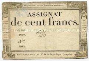 Frankreich, Assignat 100 Francs