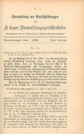 Dreiundzwanzigster Band. 1902. Vierte Lieferung. - Nr. 14. - Nr. 17.