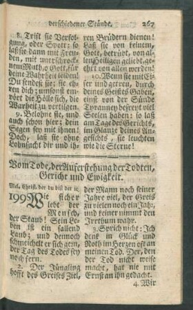 Vom Tode, der Auferstehung der Todten, Gericht und Ewigkeit.