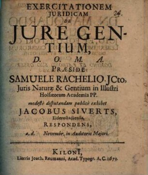 Exercitationem juridicam de jure gentium