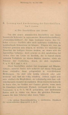 B. Lesung und ausbeutung der Inschriften