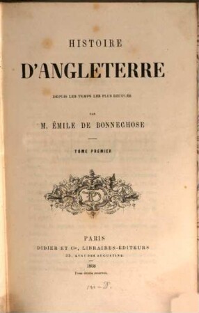 Histoire d'Angleterre depuis les temps les plus reculés, 1