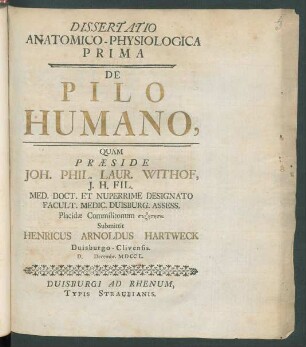 Dissertatio Anatomico-Physiologica Prima De Pilo Humano