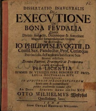 Diss. inaug. de executione in bona feudalia