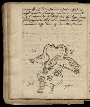 Federzeichnung der Trias Sal, Mercurius und Sulphur