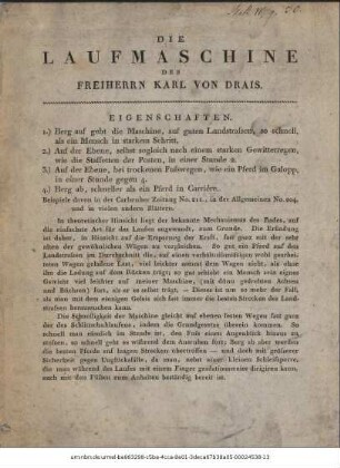 Die Laufmaschine des Freiherrn Karl von Drais