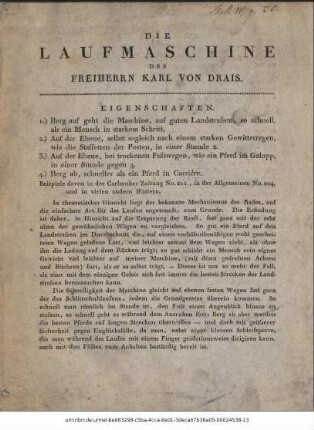Die Laufmaschine des Freiherrn Karl von Drais
