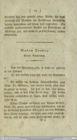 Madam Drewitz. Spielt Soubretten