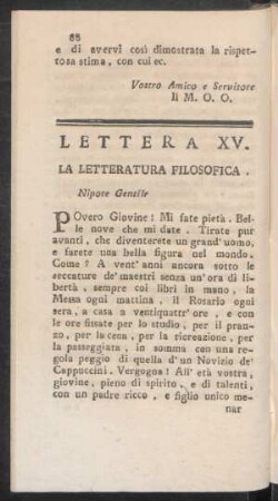 Lettera XV. La Letteratura Filosofica
