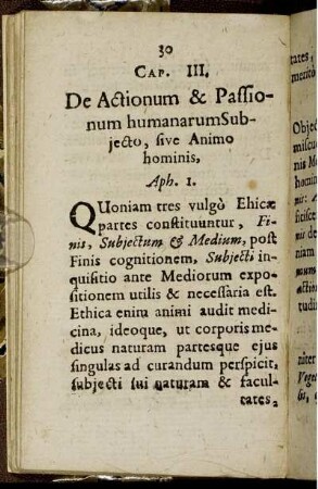 Cap. III. De Actionum & Passionum humanarum Subjecto, sive Animo hominis.