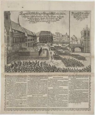 Eigentliche Abbildung der Pragerischen Execution/ Welcher massen uff befelch der Röm: Key: Maytt: die hieun=/ den beschriebenen, Grafen, Herrn, Ritter und Bur=/ gerstadts Personen den ii (2i.) Junii diß 162i Jahrs/ zu Praag Iustificirt, und hingericht worden.