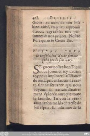 Priere Pour la consolation d'une femme qui a perdu son mary.