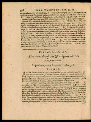 Disputatio XX. De rerum divisione et adquirendo earum dominio.