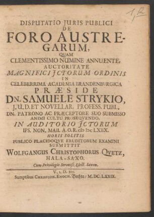 Disputatio Iuris Publici De Foro Austregarum