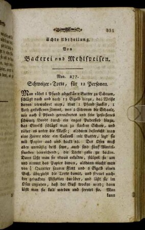 Nro. 277. Schweizer-Torte, für 12 Personen. - Nro. 313. Zuckerhohlhippen.