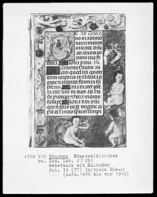 Gebetbuch mit Kalender — Vier Putten in der Bordüre, Folio 74recto