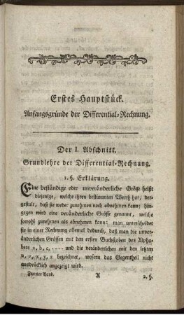 Erstes Hauptstück. Anfangsgründe der Differenzial-Rechnung.
