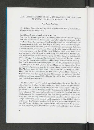 Das jüdische Kinderheim in Blankenese 1946-1948 Geschichte und Erinnerung Von Anna Prochotta