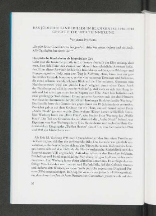 Das jüdische Kinderheim in Blankenese 1946-1948 Geschichte und Erinnerung Von Anna Prochotta