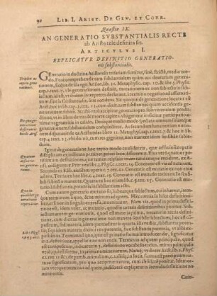 Quaestio IX. An Generatio Svbstantialis Recte ab Aristotele definita sit.