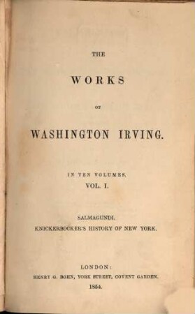 The works of Washington Irving, I