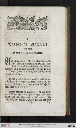 I. Vorläufige Nachricht von dem Herrn Liebermann