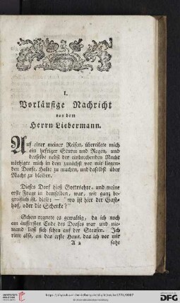 I. Vorläufige Nachricht von dem Herrn Liebermann