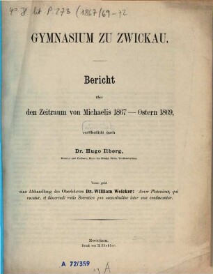Bericht : über das Schuljahr .... 1867/69