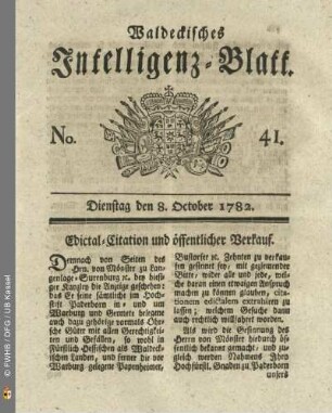 No. 41, Dienstag den 8. October 1782