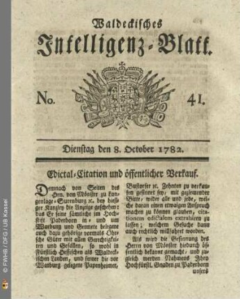No. 41, Dienstag den 8. October 1782
