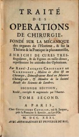 Traité des operations de chirurgie, 2